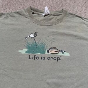Vintage 2000s Life Is Crap Golf Graphic T-Shirt Olive Green Large Humor Tee